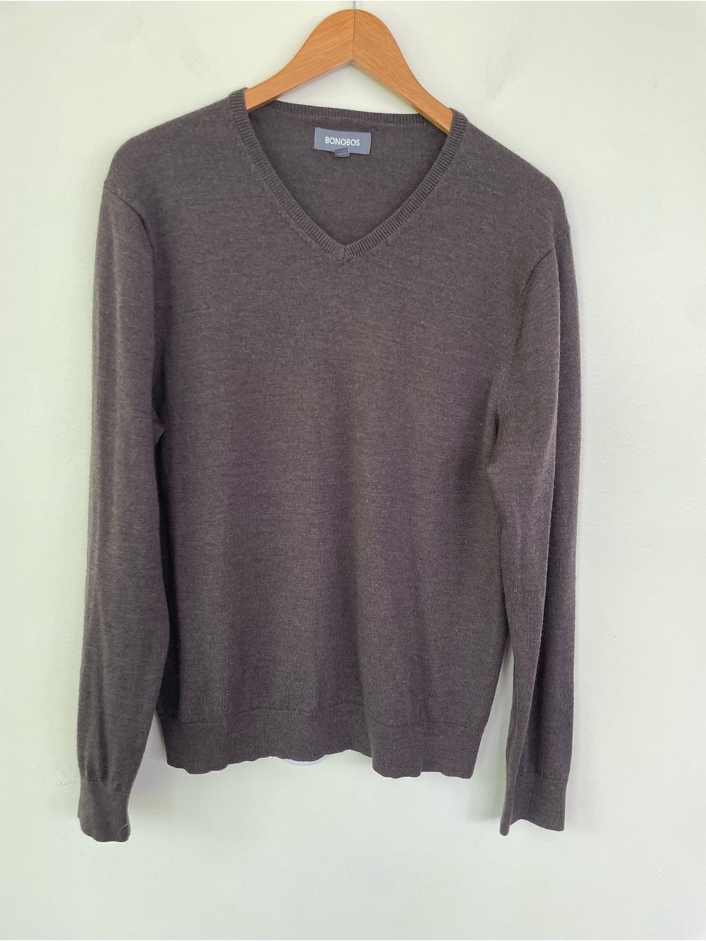 Bonobos 100% Extra Fine Merino Wool Slim Fit Vneck Sweater L Large Brown